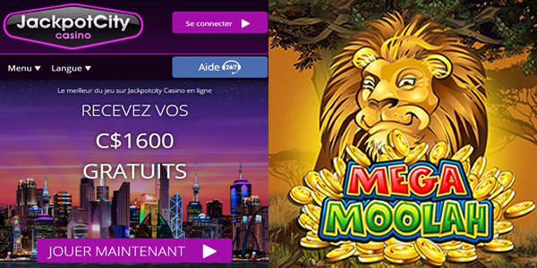 Mega Moolah Bonus de 1600 dollars au Jackpot City Casino